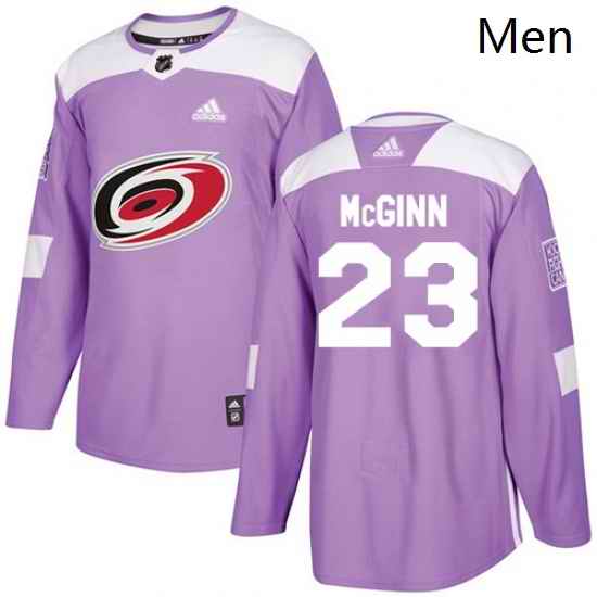Mens Adidas Carolina Hurricanes 23 Brock McGinn Authentic Purple Fights Cancer Practice NHL Jersey